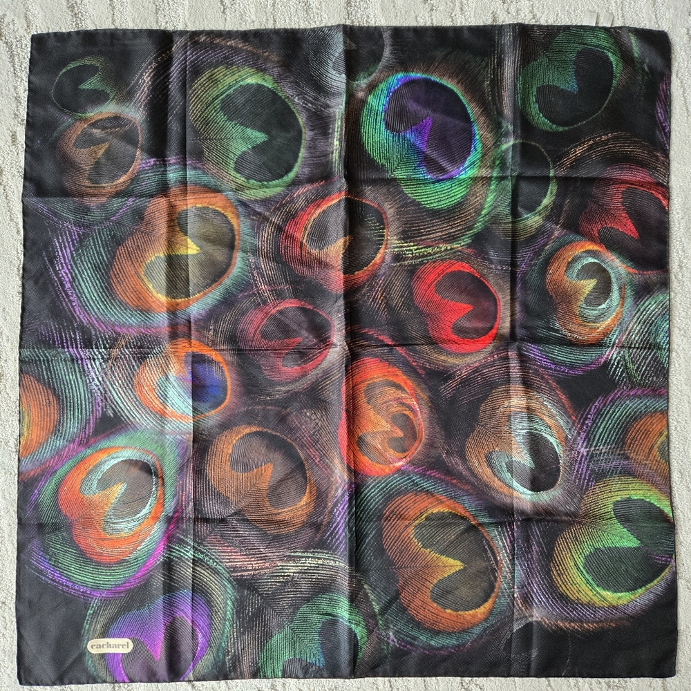 Cacharel Colorful Patterned Square Silk Scarf